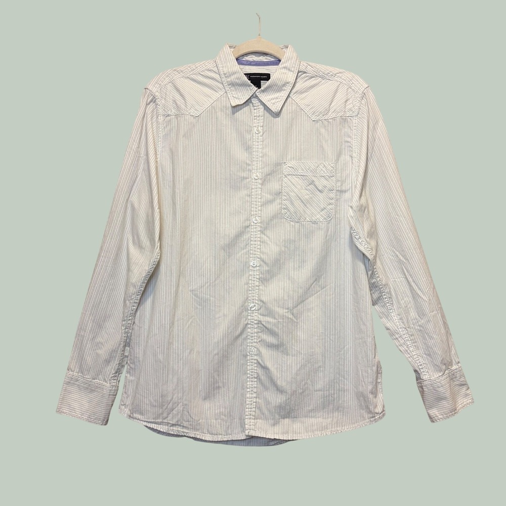 INC International Concepts Button Down Mens Medium White Pinstripe Western Retro